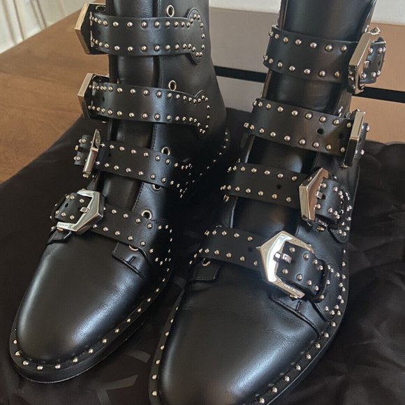 Sold - Givenchy Elegant Black Leather Studded Buckle Boots MSRP $1395 Size 6.5 - Picture 4 of 12